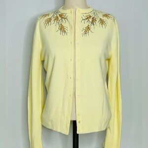 1950’s Blairmoor Original Buttercup Yellow Cardigan, Hand Beaded Design, Small